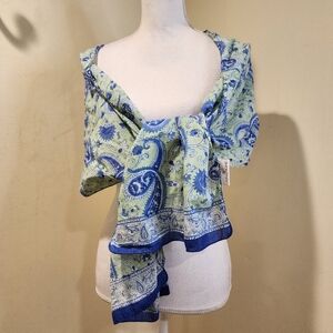 ANOKHI Blue and Green Paisley Cotton  Scarf